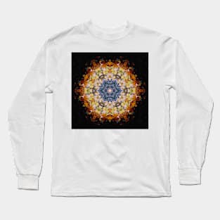 Digital Mandala Blue Yellow Orange and Black Long Sleeve T-Shirt